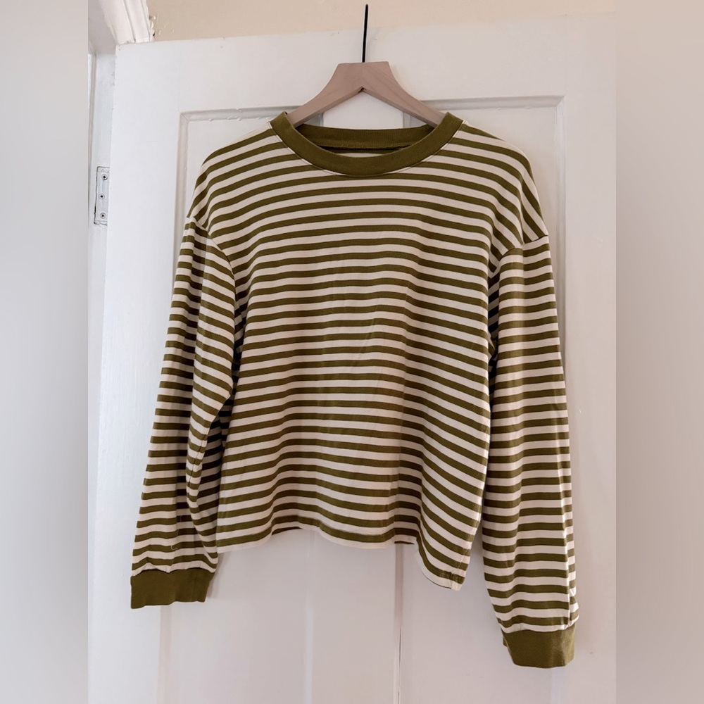 Madewell Olive and Cream Striped Boxy Fit Tee, M